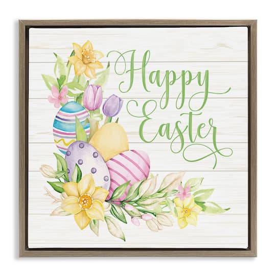 Stupell Industries Happy Easter Daffodils Floater Framed Art